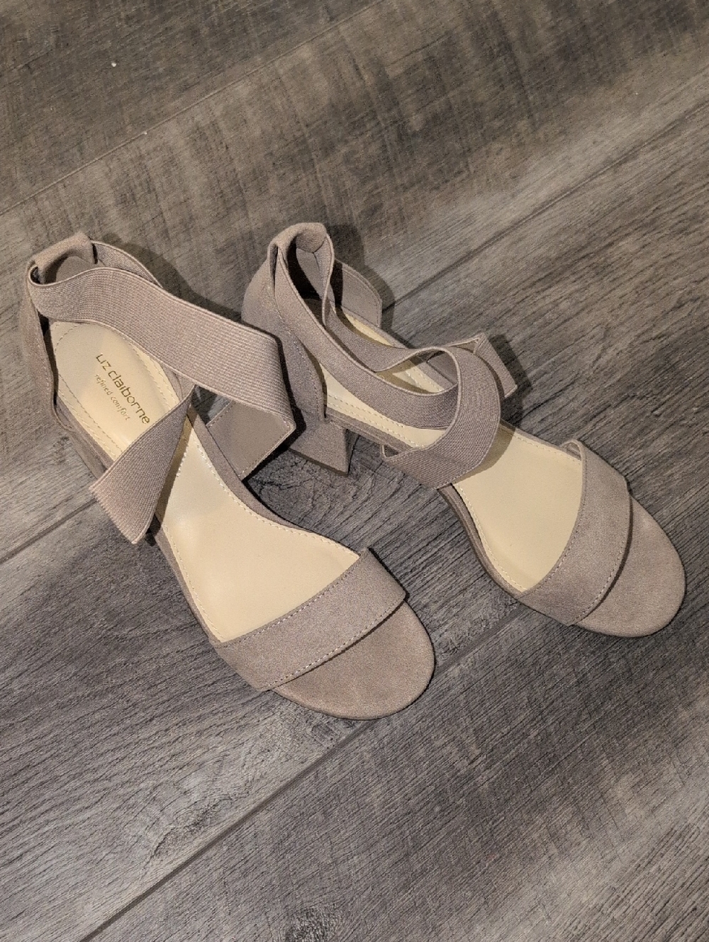 Liz Claiborne Taupe Elastic Strap Block Heel Sandals